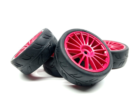 RIDE USA 24mm Treaded tires set Pre Glued on 6 Spoke Wheels FWD Spec Class/USGT Super Pink