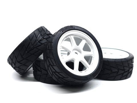 RIDE USA 26051 26mm Wide Radial Tires Pre glued on 7 Spoke White Wheels