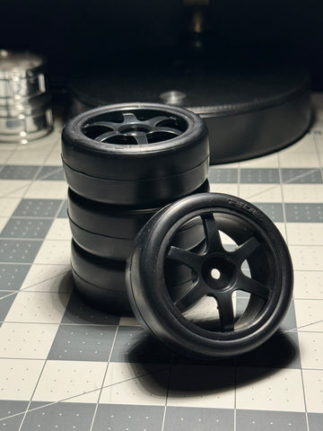 RIDE USA 2426 Slick Tire Pre Glued, 24mm, 6 Spoke Wheels, Black