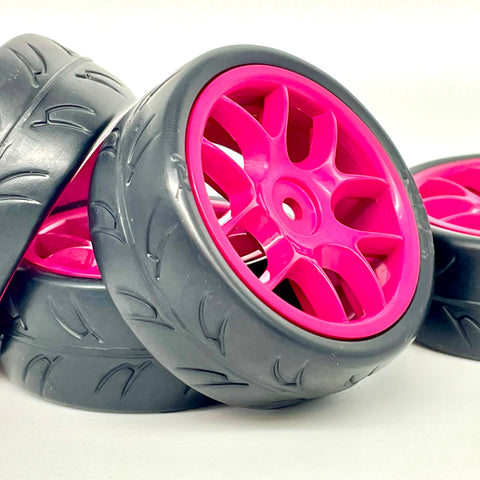 RIDE USA Cut Slicks Pre Glued on 10 Spoke Wheels Super Pink